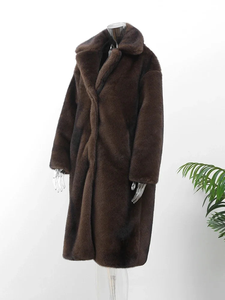 Brown Faux Fur Long Overcoat